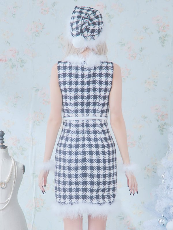 画像19: 【サンタコス 5点セット】【XS-XLサイズ/2カラー】ギンガムチェック タイトワンピースサンタコスプレ[YMT] (19)