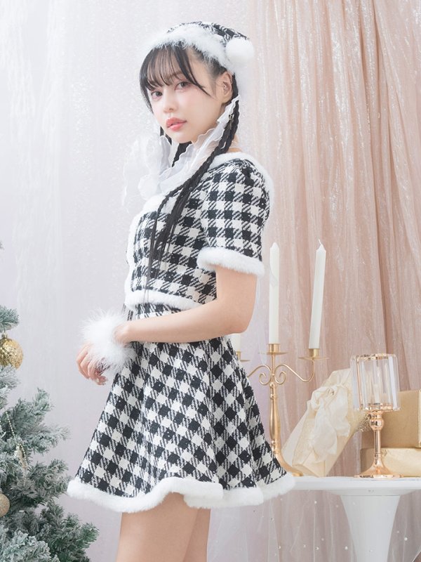 画像3: 【即日発送！】【sugar nine サンタコス 5点セット】【XS-Lサイズ/2カラー】ギンガムチェック セットアップフレアサンタコスプレ[YMT] (3)