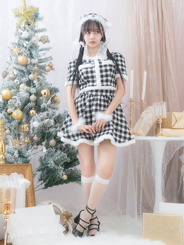 画像5: 【即日発送！】【sugar nine サンタコス 5点セット】【XS-Lサイズ/2カラー】ギンガムチェック セットアップフレアサンタコスプレ[YMT] (5)