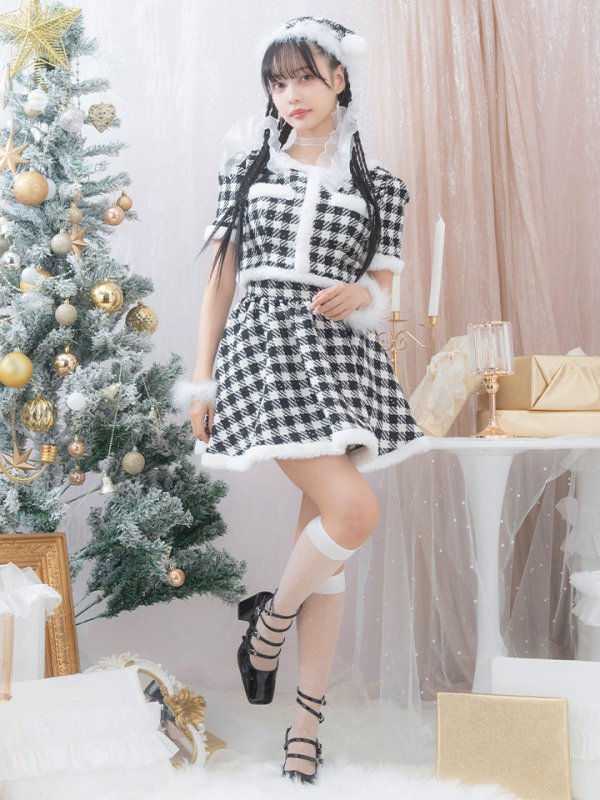 画像7: 【即日発送！】【sugar nine サンタコス 5点セット】【XS-Lサイズ/2カラー】ギンガムチェック セットアップフレアサンタコスプレ[YMT] (7)
