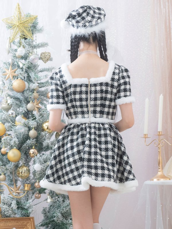 画像8: 【即日発送！】【sugar nine サンタコス 5点セット】【XS-Lサイズ/2カラー】ギンガムチェック セットアップフレアサンタコスプレ[YMT] (8)