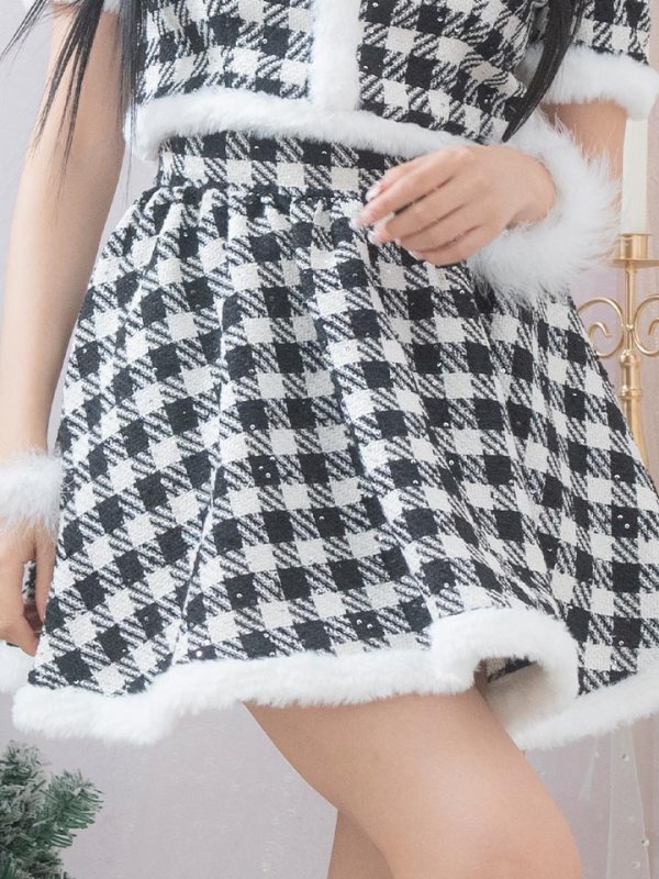 画像10: 【即日発送！】【sugar nine サンタコス 5点セット】【XS-Lサイズ/2カラー】ギンガムチェック セットアップフレアサンタコスプレ[YMT] (10)