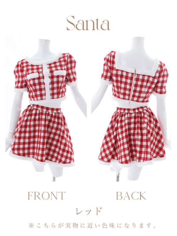 画像22: 【即日発送！】【サンタコス 5点セット】【XS-Lサイズ/2カラー】ギンガムチェック セットアップフレアサンタコスプレ[YMT] (22)