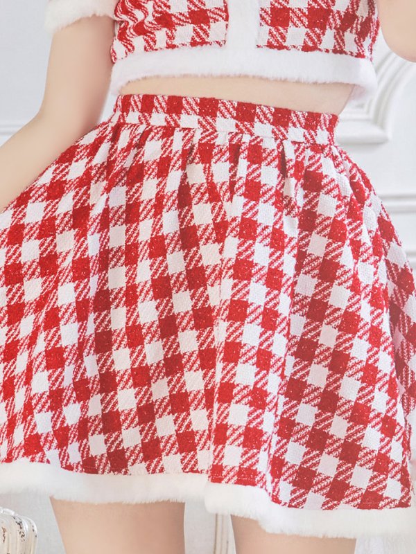 画像20: 【即日発送！】【サンタコス 5点セット】【XS-Lサイズ/2カラー】ギンガムチェック セットアップフレアサンタコスプレ[YMT] (20)