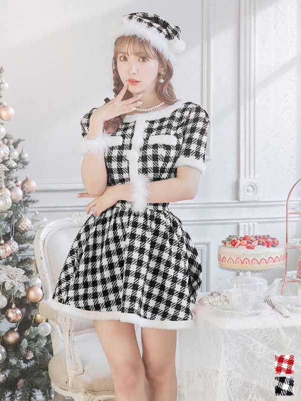 画像17: 【即日発送！】【サンタコス 5点セット】【XS-Lサイズ/2カラー】ギンガムチェック セットアップフレアサンタコスプレ[YMT] (17)