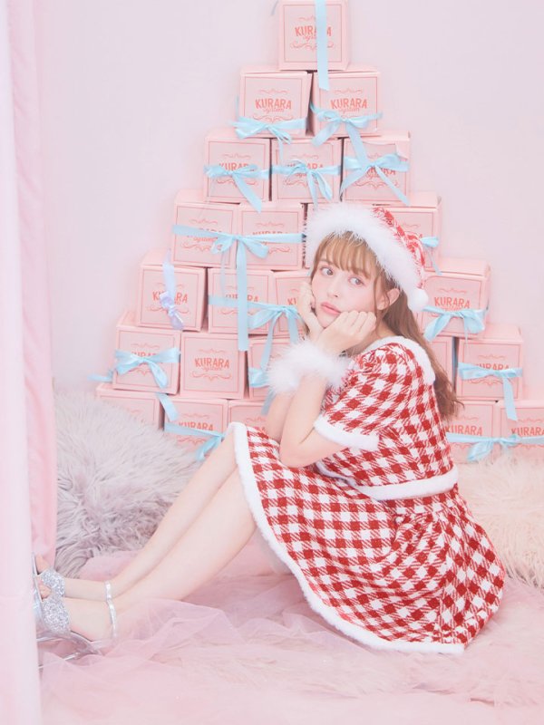 画像6: 【即日発送！】【サンタコス 5点セット】【XS-Lサイズ/2カラー】ギンガムチェック セットアップフレアコスプレ[OF01] (6)