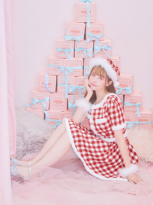 画像7: 【即日発送！】【サンタコス 5点セット】【XS-Lサイズ/2カラー】ギンガムチェック セットアップフレアコスプレ[OF01] (7)