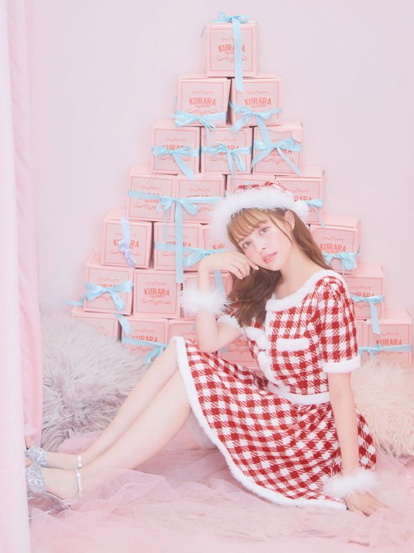 画像8: 【即日発送！】【サンタコス 5点セット】【XS-Lサイズ/2カラー】ギンガムチェック セットアップフレアコスプレ[OF01] (8)