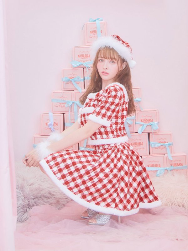 画像9: 【即日発送！】【サンタコス 5点セット】【XS-Lサイズ/2カラー】ギンガムチェック セットアップフレアコスプレ[OF01] (9)