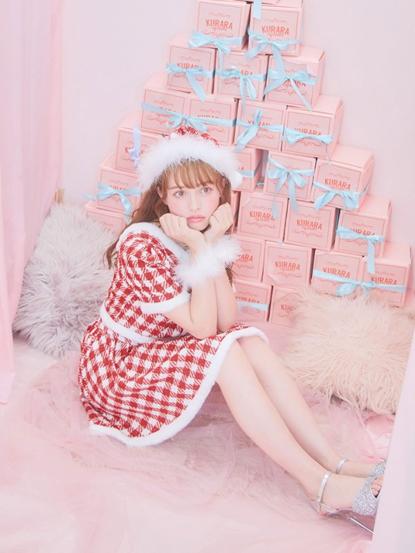 画像10: 【即日発送！】【サンタコス 5点セット】【XS-Lサイズ/2カラー】ギンガムチェック セットアップフレアコスプレ[OF01] (10)