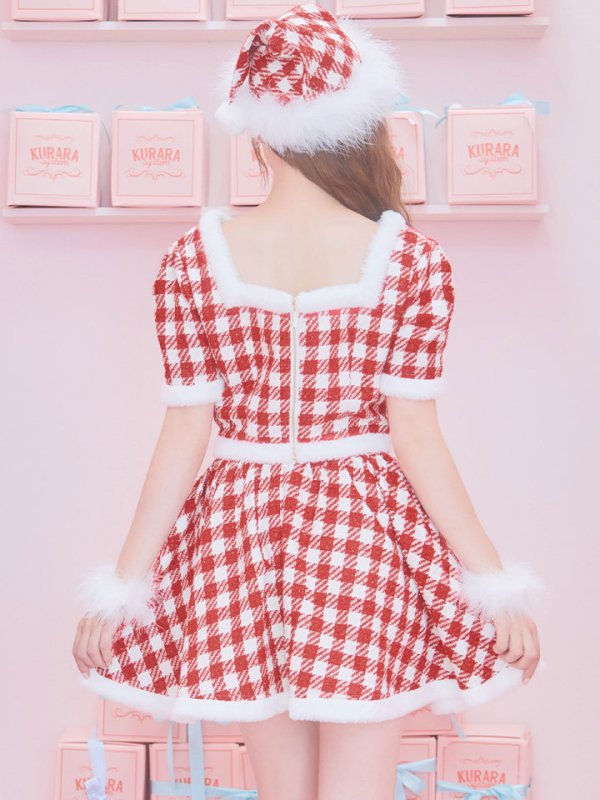 画像15: 【即日発送！】【サンタコス 5点セット】【XS-Lサイズ/2カラー】ギンガムチェック セットアップフレアコスプレ[OF01] (15)