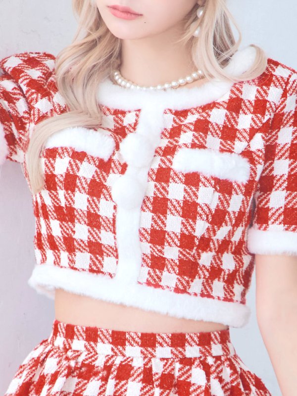 画像17: 【サンタコス 5点セット】【XS-Lサイズ/2カラー】ギンガムチェック セットアップフレアサンタコスプレ[OF01] (17)