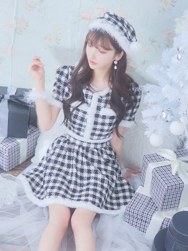 画像8: 【即日発送！】【sugar nine サンタコス 5点セット】【XS-Lサイズ/2カラー】ギンガムチェック セットアップフレアサンタコスプレ[YMT] (8)