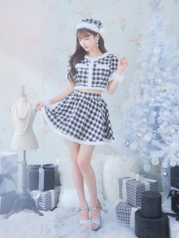画像9: 【即日発送！】【sugar nine サンタコス 5点セット】【XS-Lサイズ/2カラー】ギンガムチェック セットアップフレアサンタコスプレ[YMT] (9)