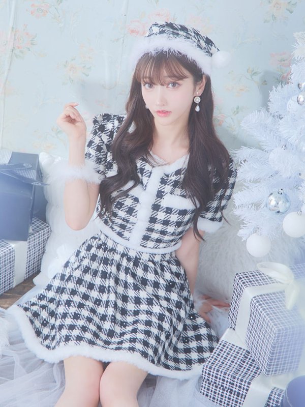 画像10: 【即日発送！】【sugar nine サンタコス 5点セット】【XS-Lサイズ/2カラー】ギンガムチェック セットアップフレアサンタコスプレ[YMT] (10)