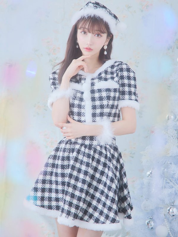 画像14: 【即日発送！】【sugar nine サンタコス 5点セット】【XS-Lサイズ/2カラー】ギンガムチェック セットアップフレアサンタコスプレ[YMT] (14)