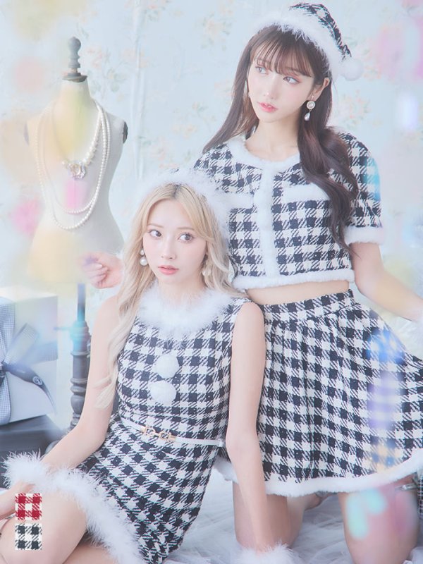 画像3: 【sugar nine サンタコス 5点セット】【XS-XLサイズ/2カラー】ギンガムチェック セットアップフレアサンタコスプレ[OF01] (3)