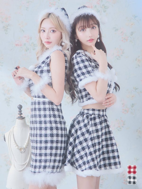 画像4: 【sugar nine サンタコス 5点セット】【XS-XLサイズ/2カラー】ギンガムチェック セットアップフレアサンタコスプレ[OF01] (4)