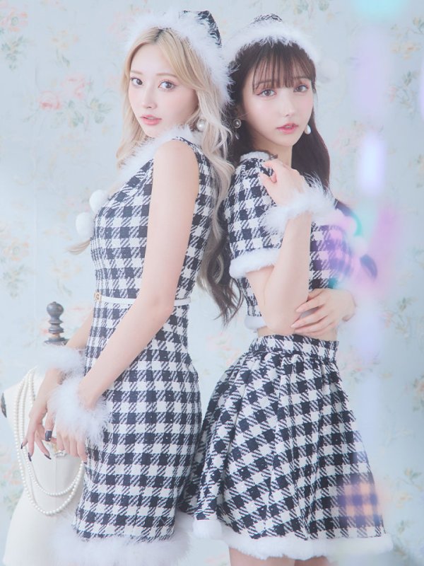 画像8: 【sugar nine サンタコス 5点セット】【XS-XLサイズ/2カラー】ギンガムチェック セットアップフレアサンタコスプレ[OF01] (8)