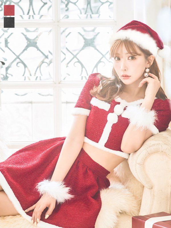 画像3: 【サンタコス 5点セット】【XS-Lサイズ/2カラー】ラメツイードセットアップサンタ[YMT] (3)