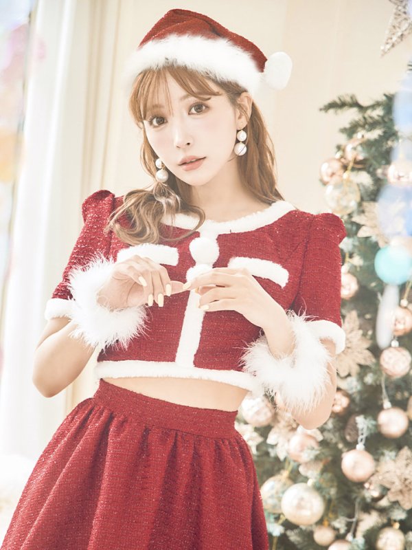 画像11: 【サンタコス 5点セット】【XS-Lサイズ/2カラー】ラメツイードセットアップサンタ[YMT] (11)