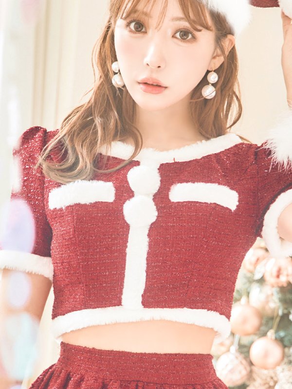 画像13: 【サンタコス 5点セット】【XS-Lサイズ/2カラー】ラメツイードセットアップサンタ[YMT] (13)