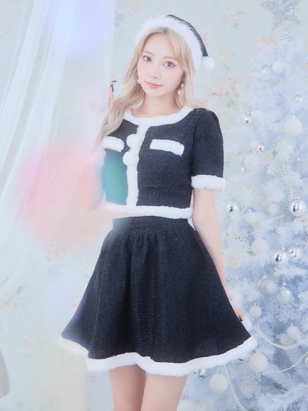 画像34: 【サンタコス 5点セット】【XS-Lサイズ/2カラー】ラメツイードセットアップサンタ[YMT] (34)