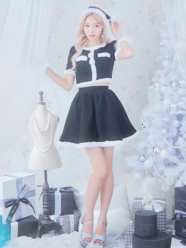 画像35: 【サンタコス 5点セット】【XS-Lサイズ/2カラー】ラメツイードセットアップサンタ[YMT] (35)