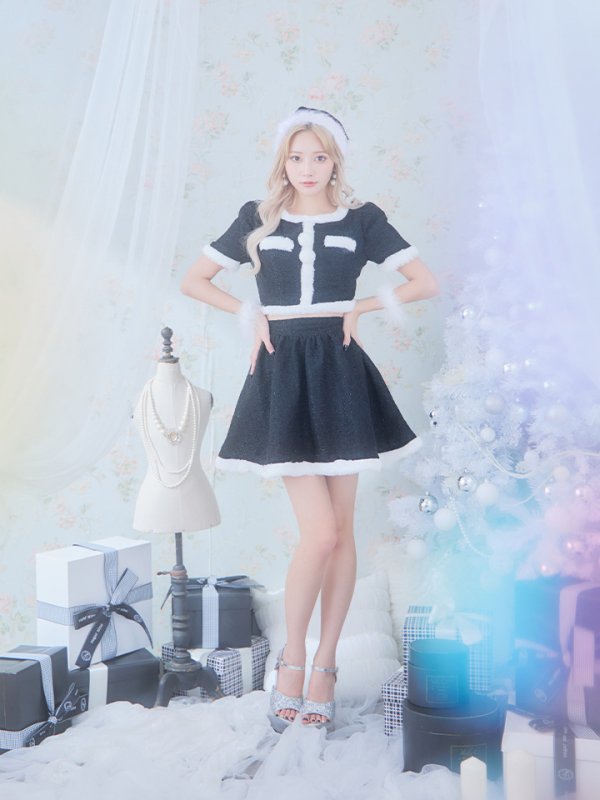 画像36: 【サンタコス 5点セット】【XS-Lサイズ/2カラー】ラメツイードセットアップサンタ[YMT] (36)