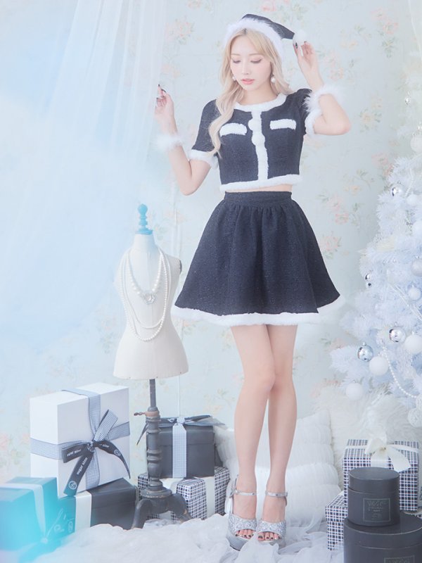 画像38: 【サンタコス 5点セット】【XS-Lサイズ/2カラー】ラメツイードセットアップサンタ[YMT] (38)