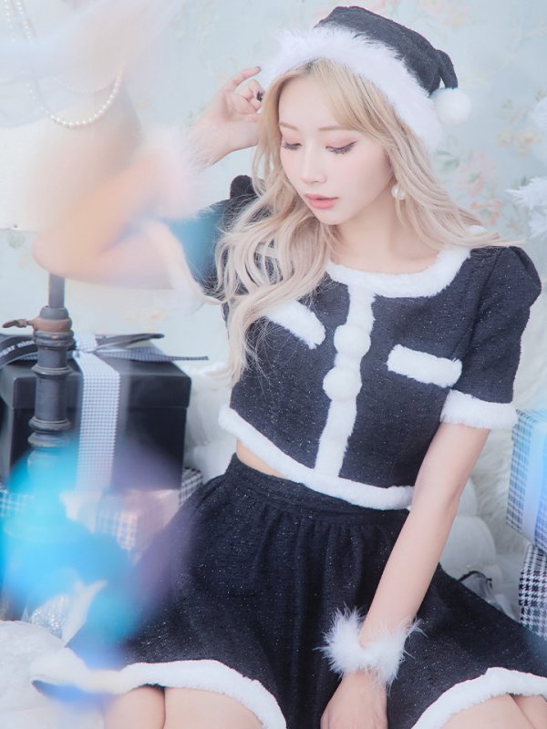 画像10: 【即日発送！】【サンタコス 5点セット】【XS-Lサイズ/2カラー】ラメツイードセットアップサンタ[YMT] (10)