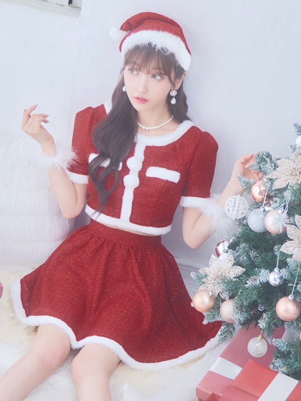 画像21: 【サンタコス 5点セット】【XS-Lサイズ/2カラー】ラメツイードセットアップサンタ[YMT] (21)