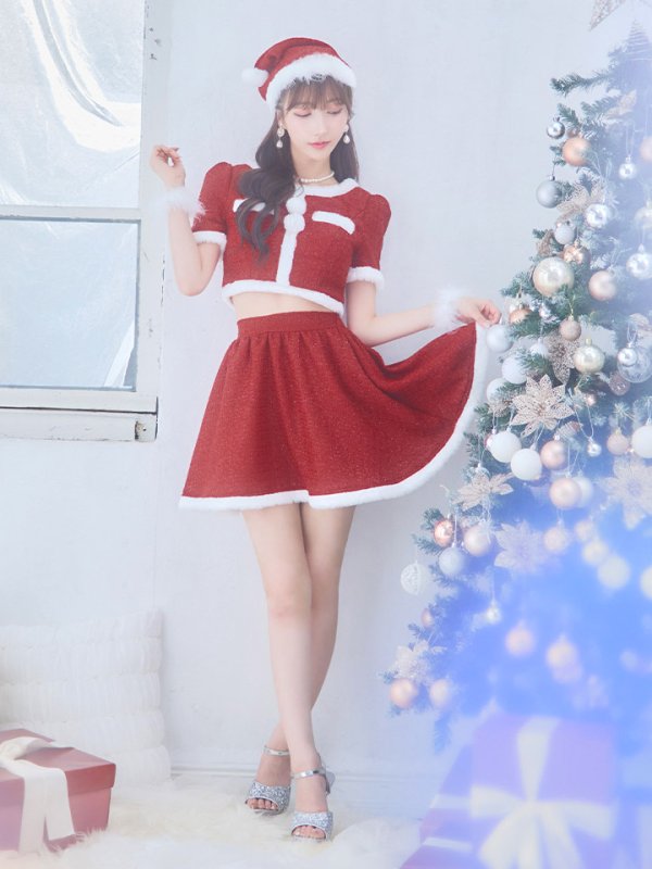 画像22: 【サンタコス 5点セット】【XS-Lサイズ/2カラー】ラメツイードセットアップサンタ[YMT] (22)