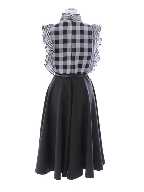 画像18: SALE!ギンガムチェックフレアーワンピース/ベルト/Aライン/ショートスリーブ/谷間隠し/背中隠し/ミディアムドレス/キャバドレス 【S-Mサイズ/2カラー】[HC02] 【SB】dzj (18)
