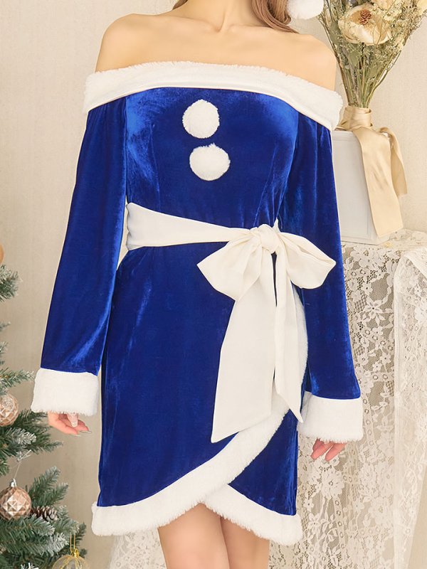 画像2: 【サンタセール！】【サンタコス 4点セット】オフショルダーロングスリーブサンタコスプレ[YMT] (2)