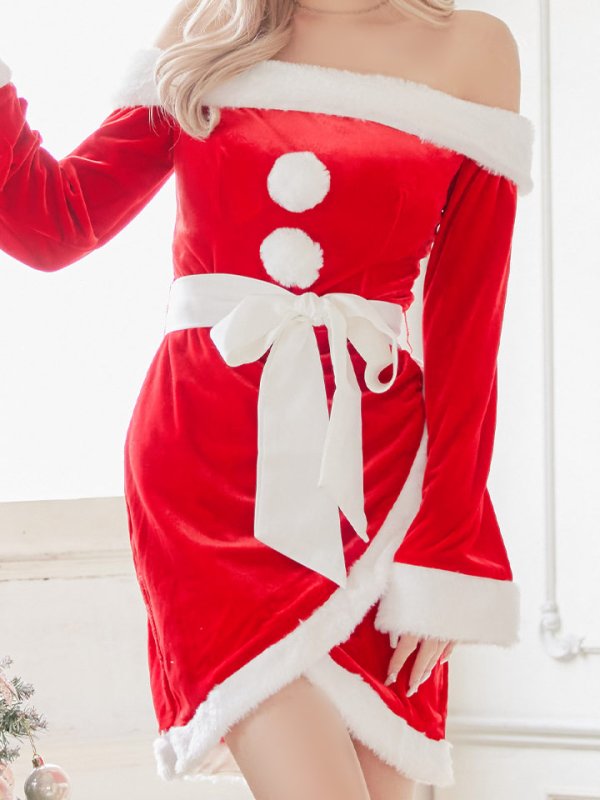 画像4: 【サンタセール！】【サンタコス 4点セット】オフショルダーロングスリーブサンタコスプレ[OF01] (4)