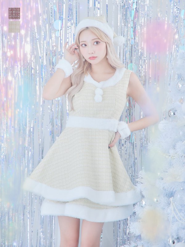 画像19: 即日発送!【サンタコス 5点セット】【S-Lサイズ/3カラー】ツイードチェック2段フレアスカートサンタコスプレ[YMT] (19)