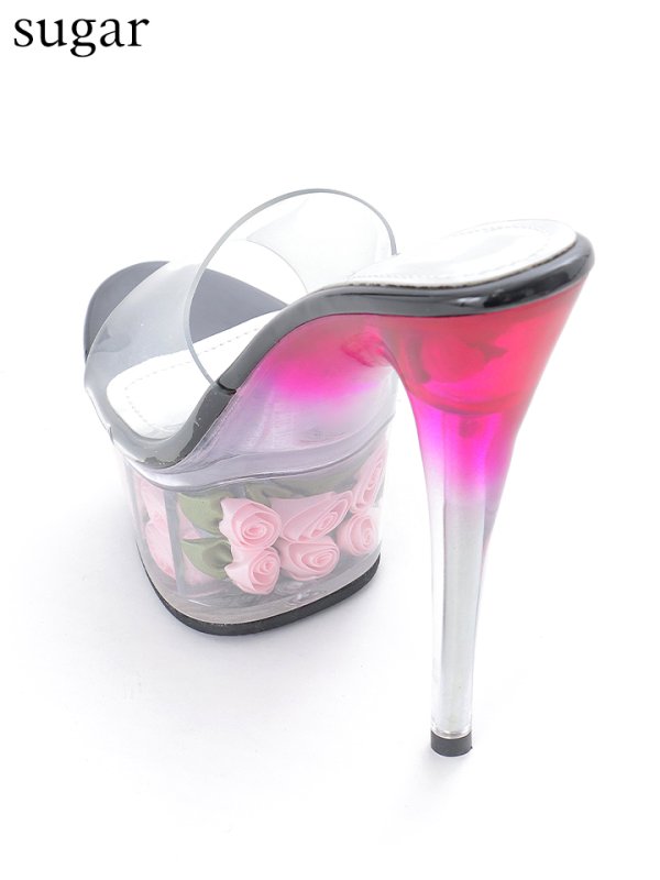 画像4: 【COMEX】 3color/ 15cmヒール/ バラ/ グラデーション/ クリアヒール/ 厚底ストーム/ ハイヒール/ フラワーサンダル[OF02] (4)