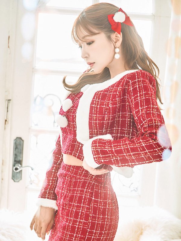 画像9: 【サンタセール！】【サンタコス 6点セット】【XS-Lサイズ/1カラー】ツイードジャケットチェックセットアップサンタコスプレ[YMT] (9)