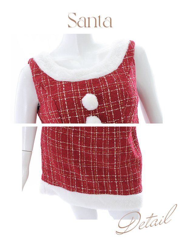 画像44: 【サンタセール！】【サンタコス 6点セット】【XS-Lサイズ/1カラー】ツイードジャケットチェックセットアップサンタコスプレ[YMT] (44)