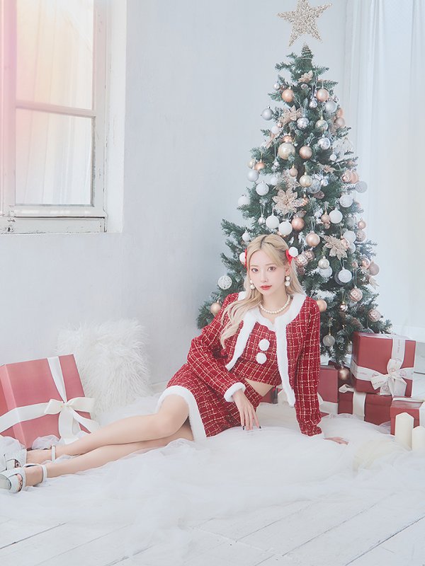 画像23: 【サンタセール！】【サンタコス 6点セット】【XS-Lサイズ/1カラー】ツイードジャケットチェックセットアップサンタコスプレ[YMT] (23)