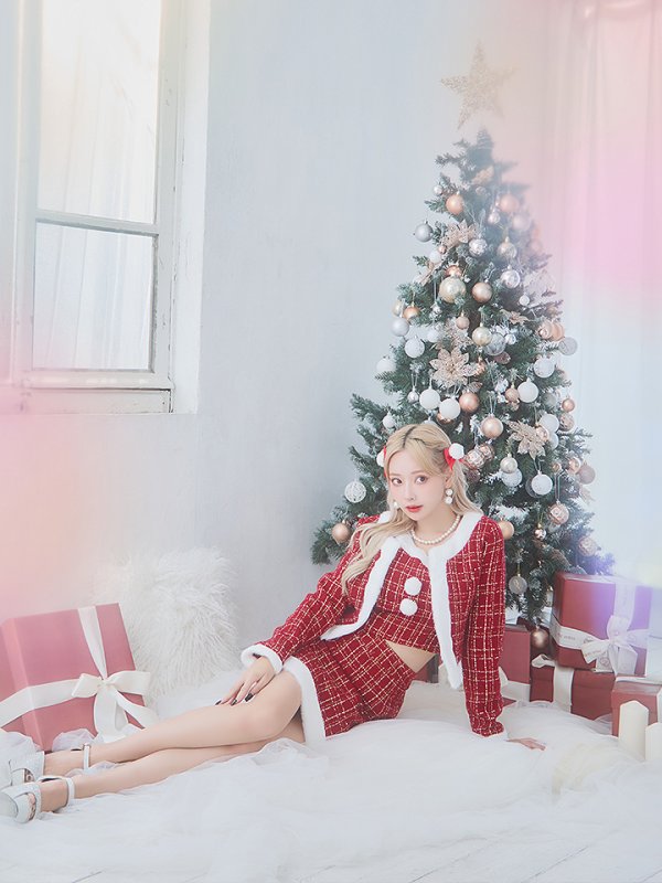 画像28: 【サンタセール！】【サンタコス 6点セット】【XS-Lサイズ/1カラー】ツイードジャケットチェックセットアップサンタコスプレ[YMT] (28)