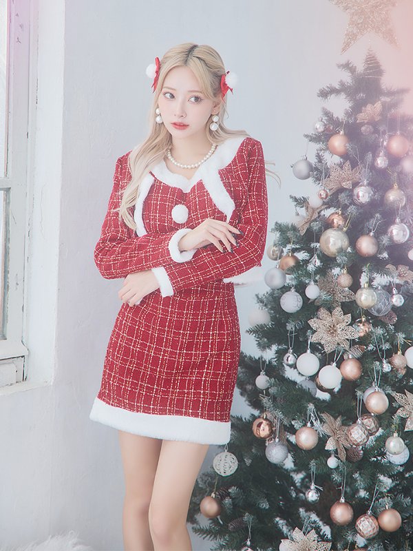 画像29: 【サンタセール！】【サンタコス 6点セット】【XS-Lサイズ/1カラー】ツイードジャケットチェックセットアップサンタコスプレ[YMT] (29)