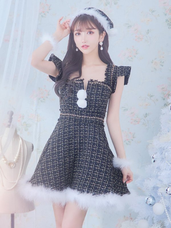 画像5: 【サンタセール！】【サンタコス 4点セット】【S-Lサイズ/2カラー】チェーンモチーフフロントジップツイードフレアサンタコスプレ[YMT] (5)