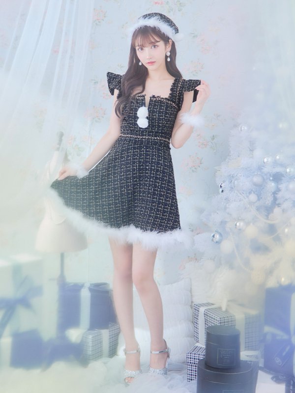 画像6: 【サンタセール！】【サンタコス 4点セット】【S-Lサイズ/2カラー】チェーンモチーフフロントジップツイードフレアサンタコスプレ[YMT] (6)