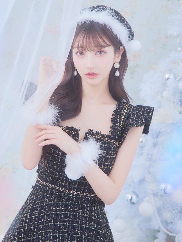 画像8: 【サンタセール！】【サンタコス 4点セット】【S-Lサイズ/2カラー】チェーンモチーフフロントジップツイードフレアサンタコスプレ[YMT] (8)