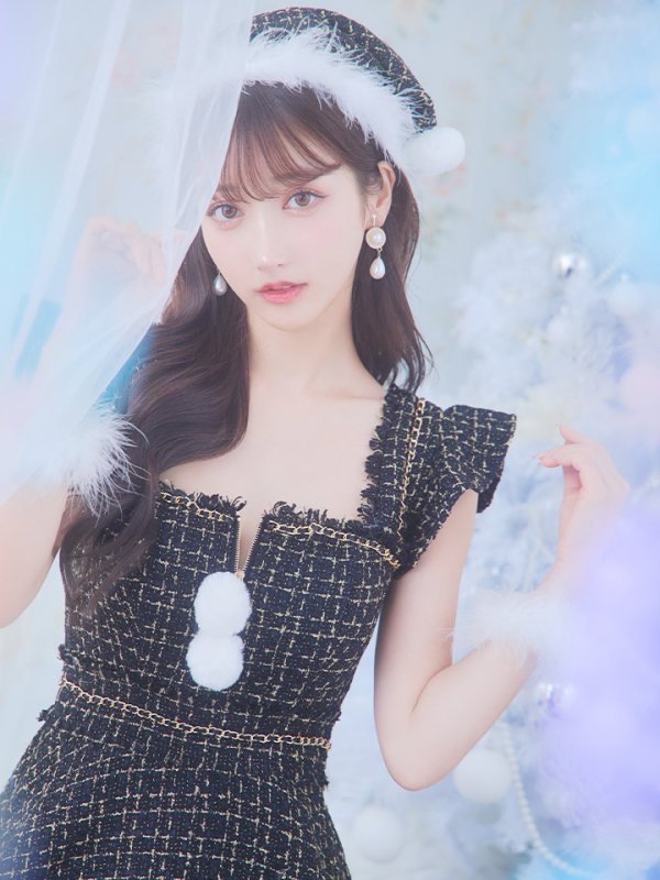 画像9: 【サンタセール！】【サンタコス 4点セット】【S-Lサイズ/2カラー】チェーンモチーフフロントジップツイードフレアサンタコスプレ[YMT] (9)