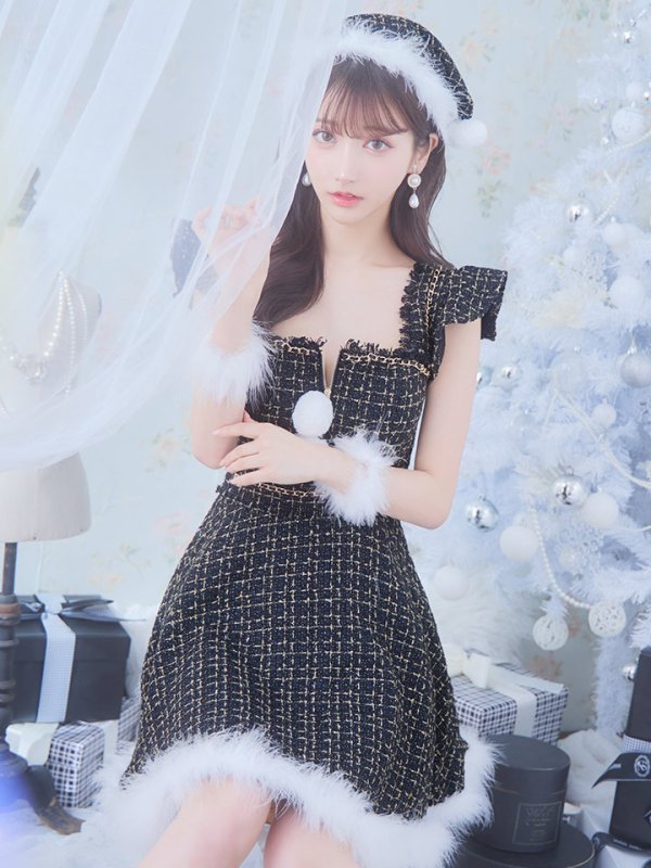 画像13: 【サンタセール！】【サンタコス 4点セット】【S-Lサイズ/2カラー】チェーンモチーフフロントジップツイードフレアサンタコスプレ[YMT] (13)