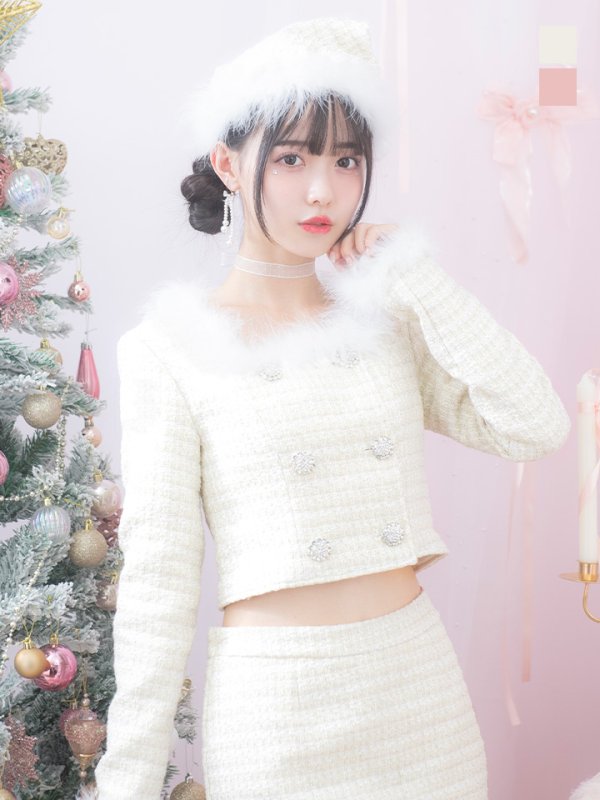 画像5: 【サンタセール！】【サンタコス 3点セット】【XS-Lサイズ/2カラー】ロングスリーブツイードサンタコスプレ[YMT] (5)