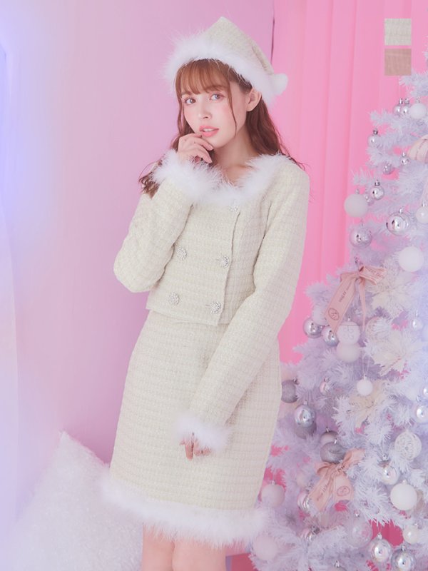 画像2: 【サンタセール！】【サンタコス 3点セット】【XS-Lサイズ/2カラー】ロングスリーブツイードサンタコスプレ[YMT] (2)